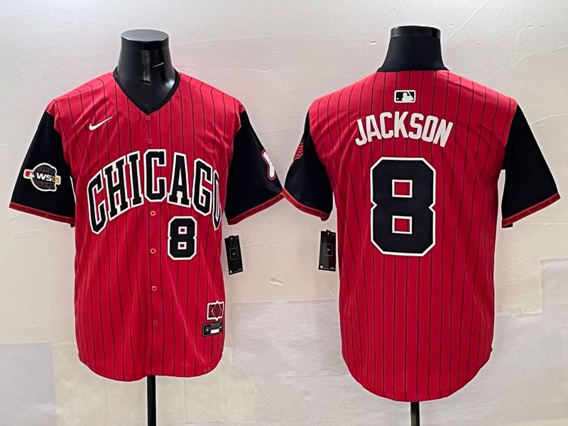 Men Chicago White Sox #8 Jackson Red Stripe Joint Name Nike 2025 MLB Jersey style 32